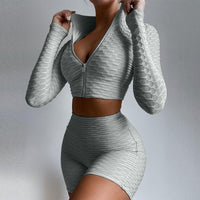 Zip Up Long Sleeved Top & Yoga Short Set